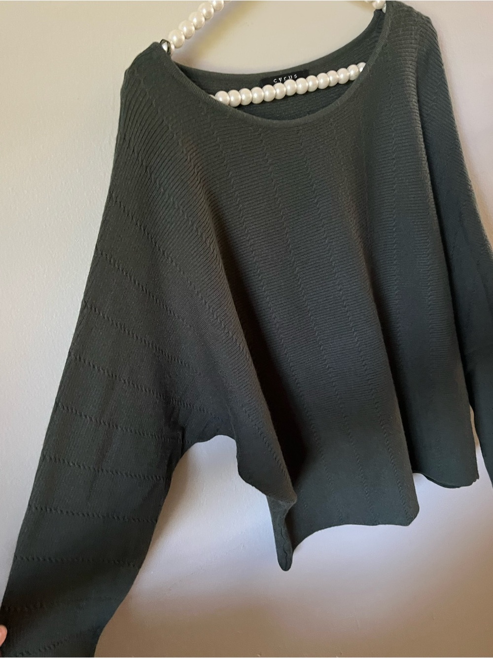 Cyrus Olive Green Textured Scoop-Neck Sweater
